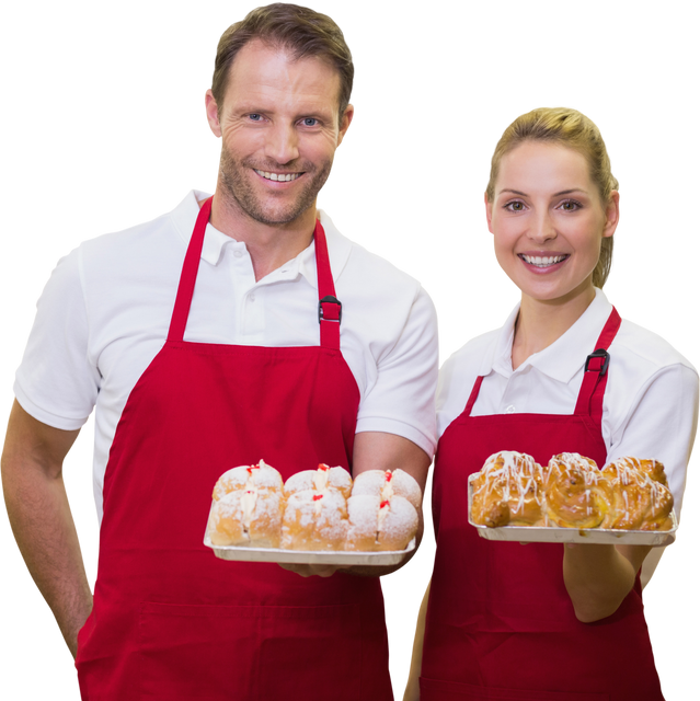 Coworkers Posing with Fresh Bakery Desserts on Transparent Background - Download Free Stock Videos Pikwizard.com