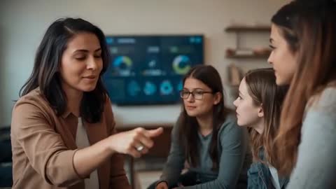 Teacher Calling on Student During Interactive Classroom Discussion With Digital Display