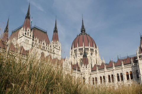 Majestic Hungarian Parliament Building in Budapest Highlighted Against Clear Sky