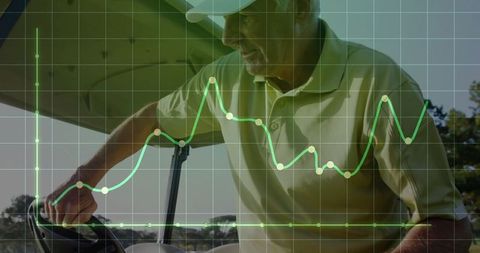 Senior Golfer Managing Club Transport While Engaging with Data