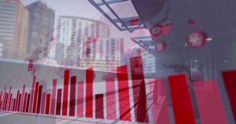 Cityscape with COVID-19 Infographics Reflecting Financial Impact