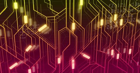 Glowing Neon Circuitry on Red Background Representing Data Flow - Download Free Stock Images Pikwizard.com