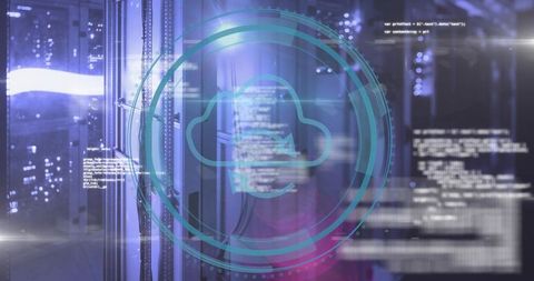 Futuristic Cloud Computing in Server Room with Digital Data