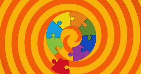 Colorful Puzzle Pieces on Spiral Background with Circles - Download Free Stock Images Pikwizard.com