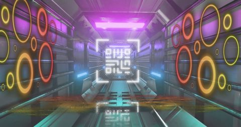 glowing qr code with futuristic neon in cyber tunnel environment - Download Free Stock Images Pikwizard.com