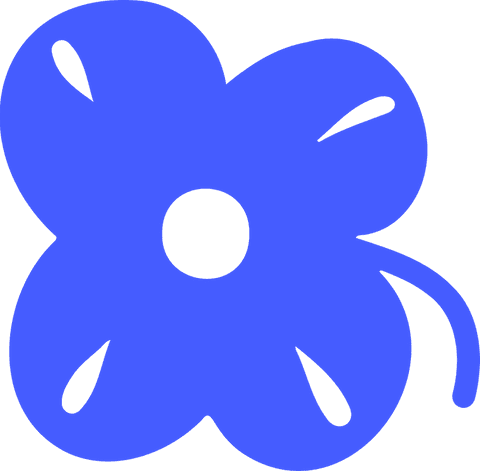 Flat design flower icon with round petals on transparent background