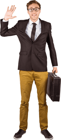 Transparent Young Businessman Holding Briefcase Waving Hand - Download Free Stock Videos Pikwizard.com