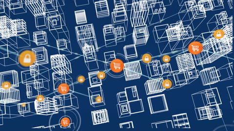 3D Network Map with Digital Commerce Icons in Virtual City