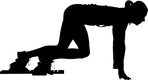 Transparent silhouette of woman preparing for a run