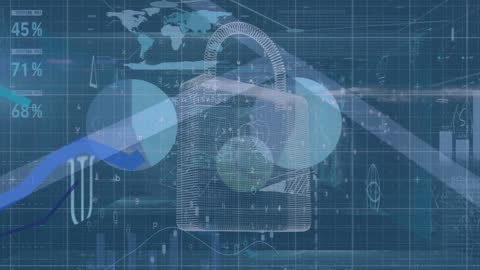 Abstract Cybersecurity Background with Padlock Icon and Data Visualization