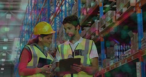 Warehouse Team Reviewing Inventory on Tablet and Clipboard