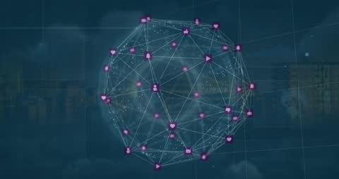 Holographic Digital Network Globe Over Cityscape