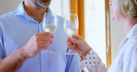 Couple Toasting with White Wine at Home