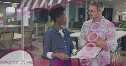 Diverse Colleagues Discussing Gradients of Digital and Data Interfaces