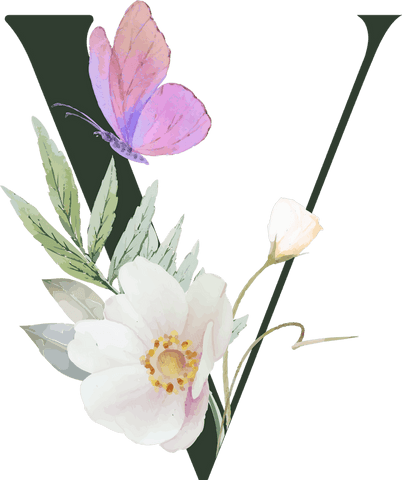 Elegant Botanical Watercolor Letter V with Floral Design