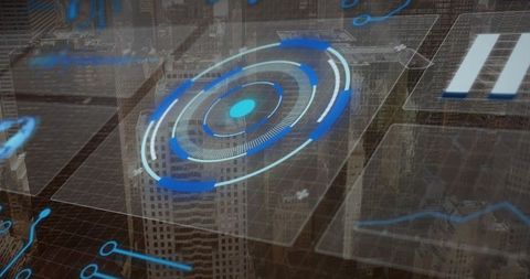 Futuristic Holographic Interface Over City Skyline