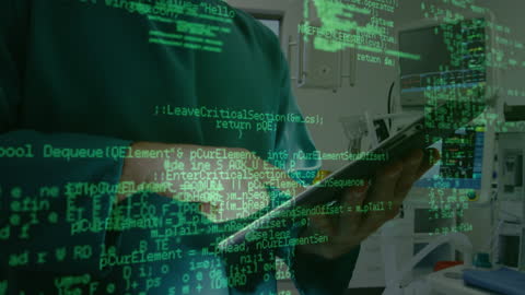 Surgeon Using Tablet with Data Overlay in Hospital Environment