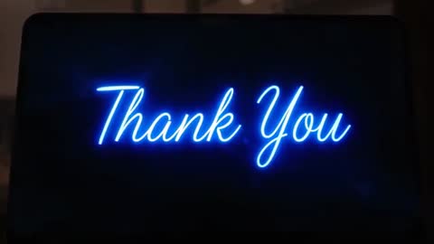 Monitor Displaying Neon Thank You Script with Blue Glow and Cinematic Flicker Loop