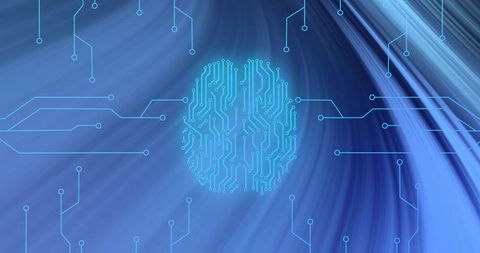 Glowing digital brain circuit blue gradient illustrating ai neural network and cyber tech