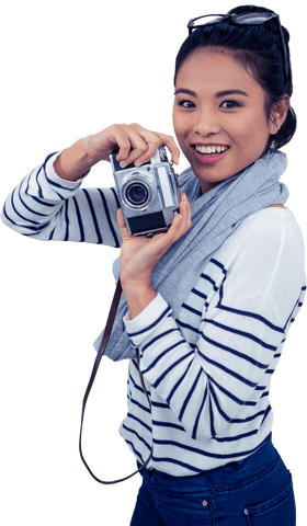 Smiling Asian Woman Holding Camera on Transparent Background - Download Free Stock Videos Pikwizard.com