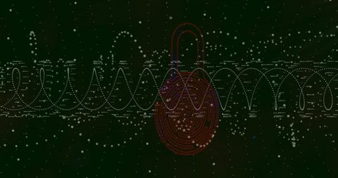 Red Padlock Over Digital Sine Waves Illustrating Cybersecurity Concept