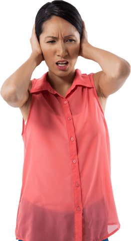 stressed woman covering ears with transparent background - Download Free Stock Videos Pikwizard.com