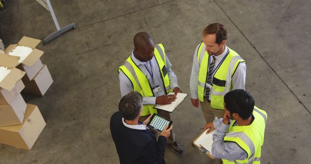 Warehouse Managers Discussing Inventory Operations in High Visibility Vests - Download Free Stock Images Pikwizard.com