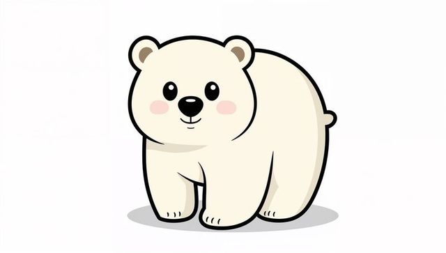 Smiling polar bear cub standing with blush cute cartoon mascot flat vector