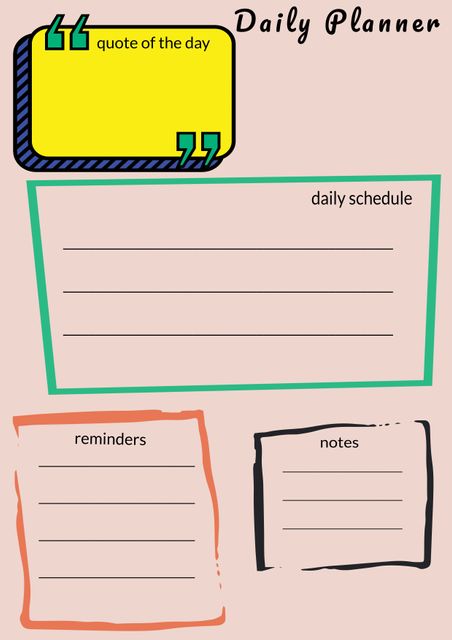 Colorful Daily Planner with Sections for Quote, Schedule, Reminders and Notes on Pink Background - Download Free Stock Templates Pikwizard.com