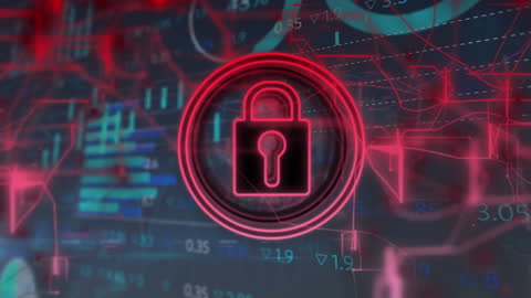 Futuristic Cybersecurity Lock Interface with Data Visualization