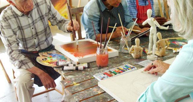 Senior Art Class with Engaged Abstract Painters - Download Free Stock Images Pikwizard.com