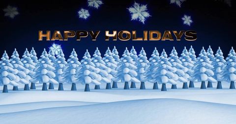Festive Happy Holidays Text With Snowy Forest Scene - Download Free Stock Images Pikwizard.com