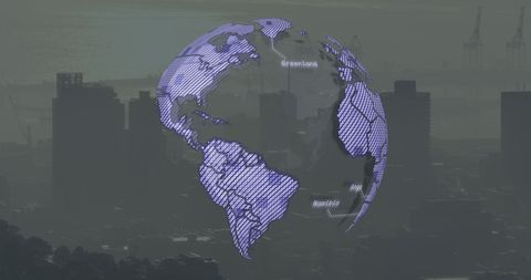 Digital globe overlay on cityscape depicting global business connections