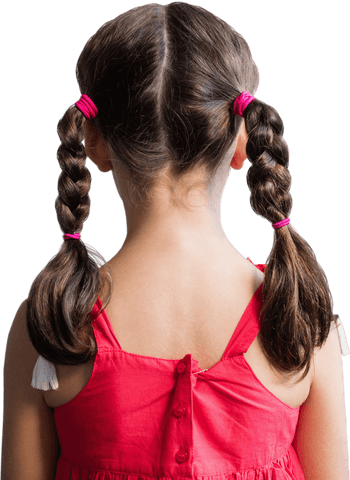 Transparent Rear View of Girl in Red Dress with Braids