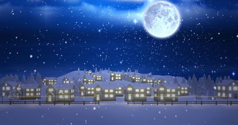 Enchanting Winter Night with Santa's Sleigh Over Snowy Village - Download Free Stock Images Pikwizard.com