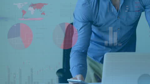 Businessman Analyzing Data with Digital Graphic Interface