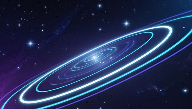 Neon blue and violet spiral rings in deep space