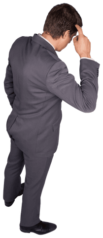 Thoughtful Caucasian Businessman Wearing Grey Suit on Transparent Background