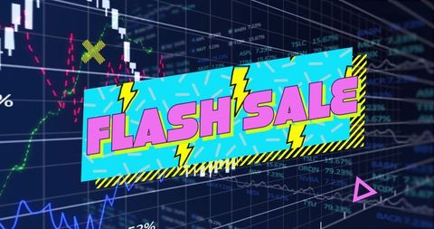 Dynamic flash sale banner with financial dashboard background