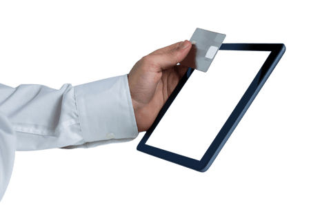 hand holding credit card and transparent tablet with copy space - Download Free Stock Videos Pikwizard.com
