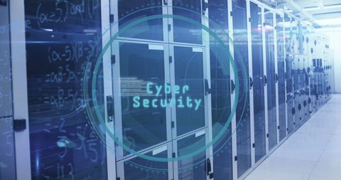 Cyber security concept with scanner interface in server room