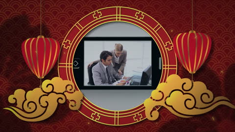 Business Team on Tablet with Festive Chinese New Year Theme