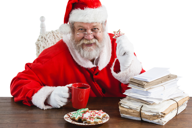 Transparent Santa Claus Sitting with Letters Having Christmas Coffee and Cookies - Download Free Stock Videos Pikwizard.com