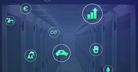 Digital Interface with Icons Over Data Server Infrastructure - Download Free Stock Images Pikwizard.com