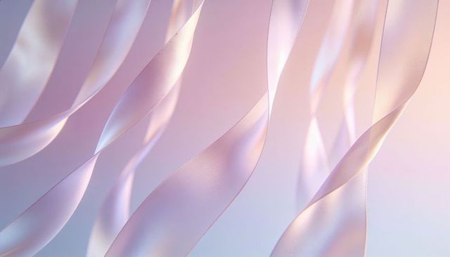 Delicate pastel ribbons twisting and reflecting in soft gradient minimal abstract backdrop