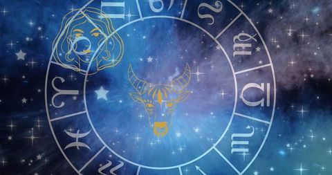 Cosmic zodiac wheel and taurus astrology symbol