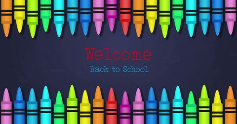Colorful crayons bordering back to school welcome sign