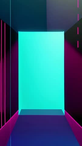 Vertical Neon Corridor Moving Toward Glowing Cyan Panel Futuristic Cyberpunk Loop
