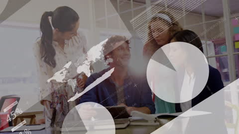 Financial Data Overlay on Diverse Business Team Collaboration