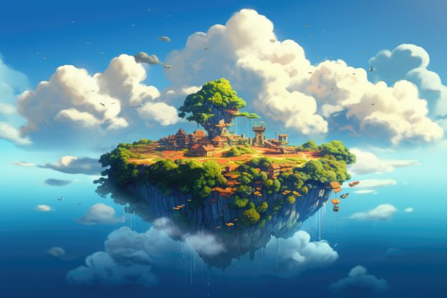 Island in the sky with greenery surrounded by clouds, created using generative ai technology - Download Free Stock Photos Pikwizard.com